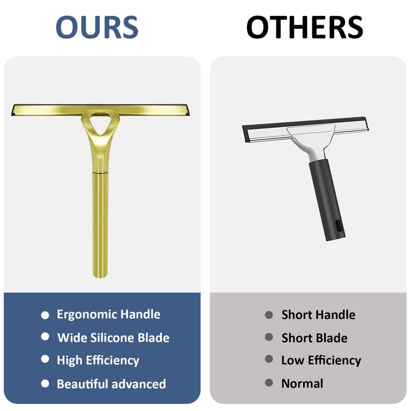 HomDSim Stainless Steel Shower Squeegees All-Purpose Mirror/Window/Glass Wiper Scraper Golden Shower Squeegee - Image 3